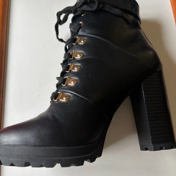 Shoe Dazzle Black Combat Boots with Buckle Detail - Picture 7 of 13